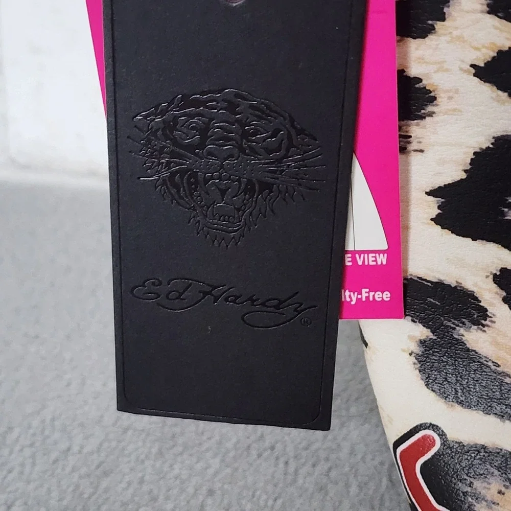 Ed Hardy Cosmetic‎ Case Women Tan Leopard Eternal Love Tattoo Graphic Bag NEW
